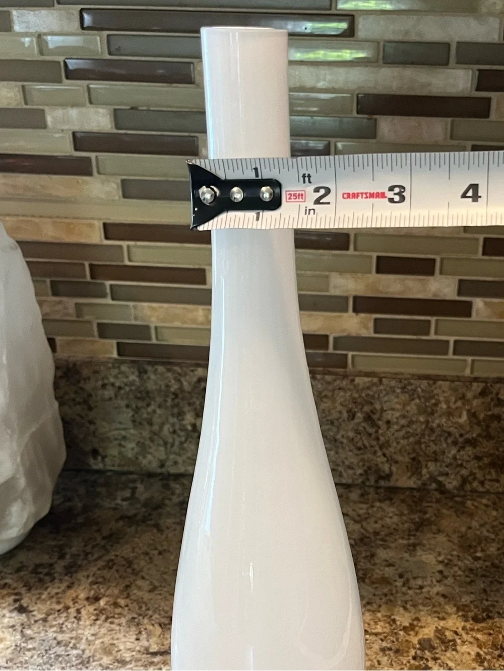 White Decorative Glass Bud Vase - Modern Home Accent 14”